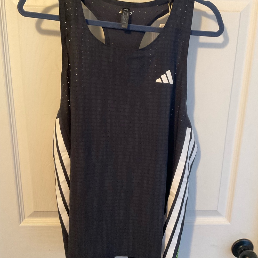 Adidas Women's Black Tank Top with White Stripes